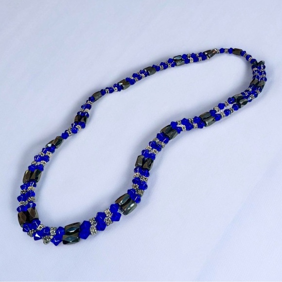 Magnetic Hematite & Royal Blue Bicone Crystal Bead Wrap Bracelet - Picture 8 of 9